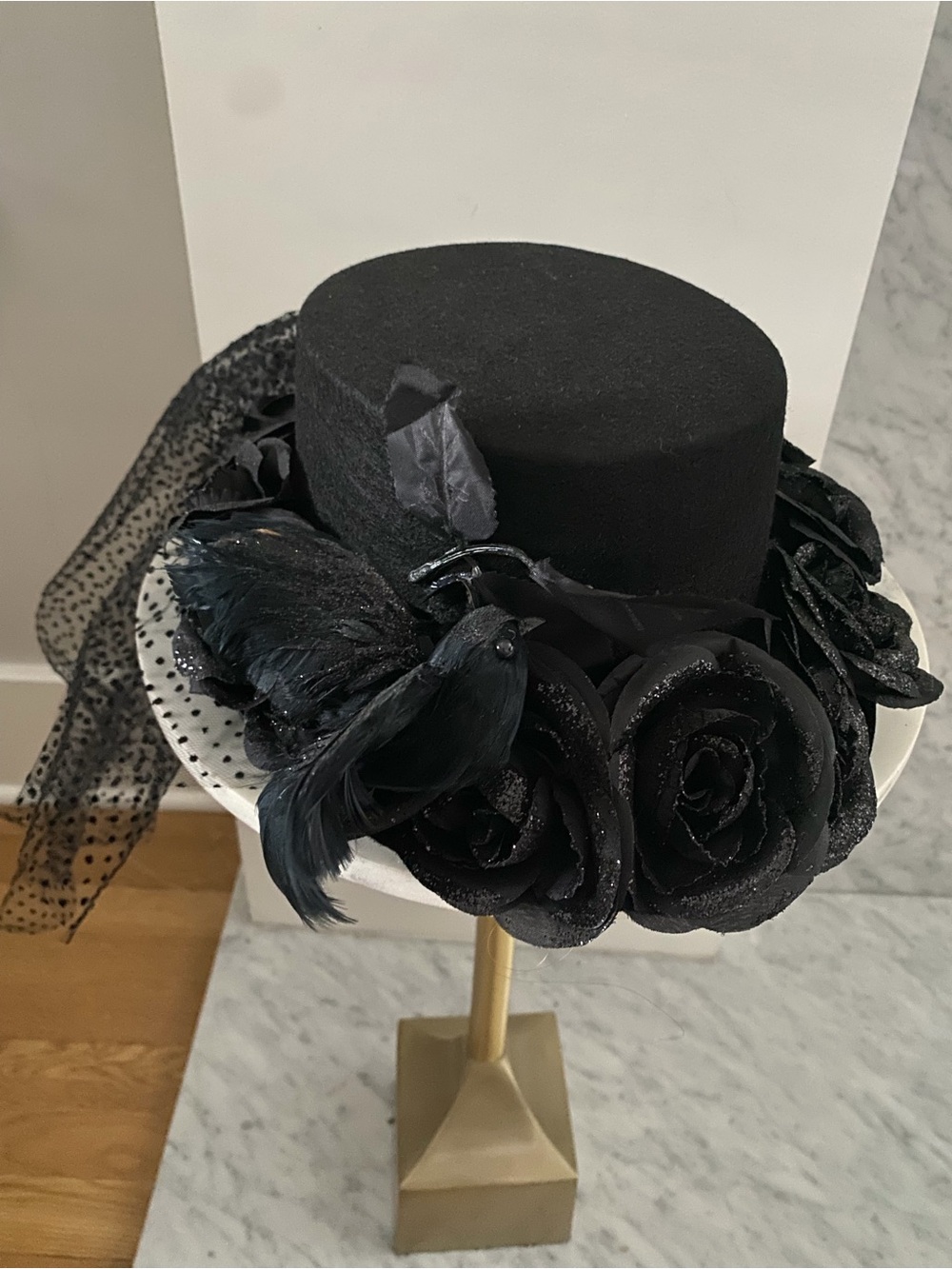 Halloween Bethany Lowe Black Floral Veiled  Hat